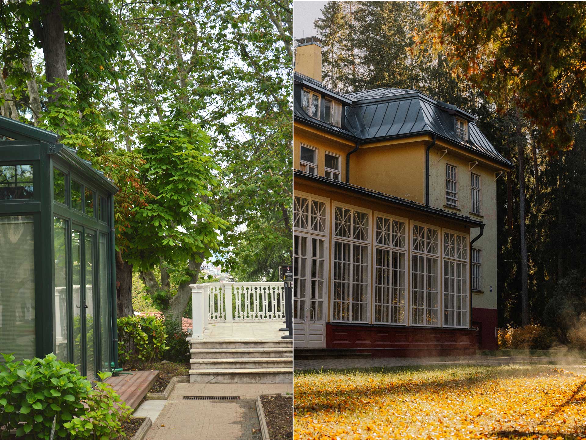 Inglasade verandor i två olika stilar